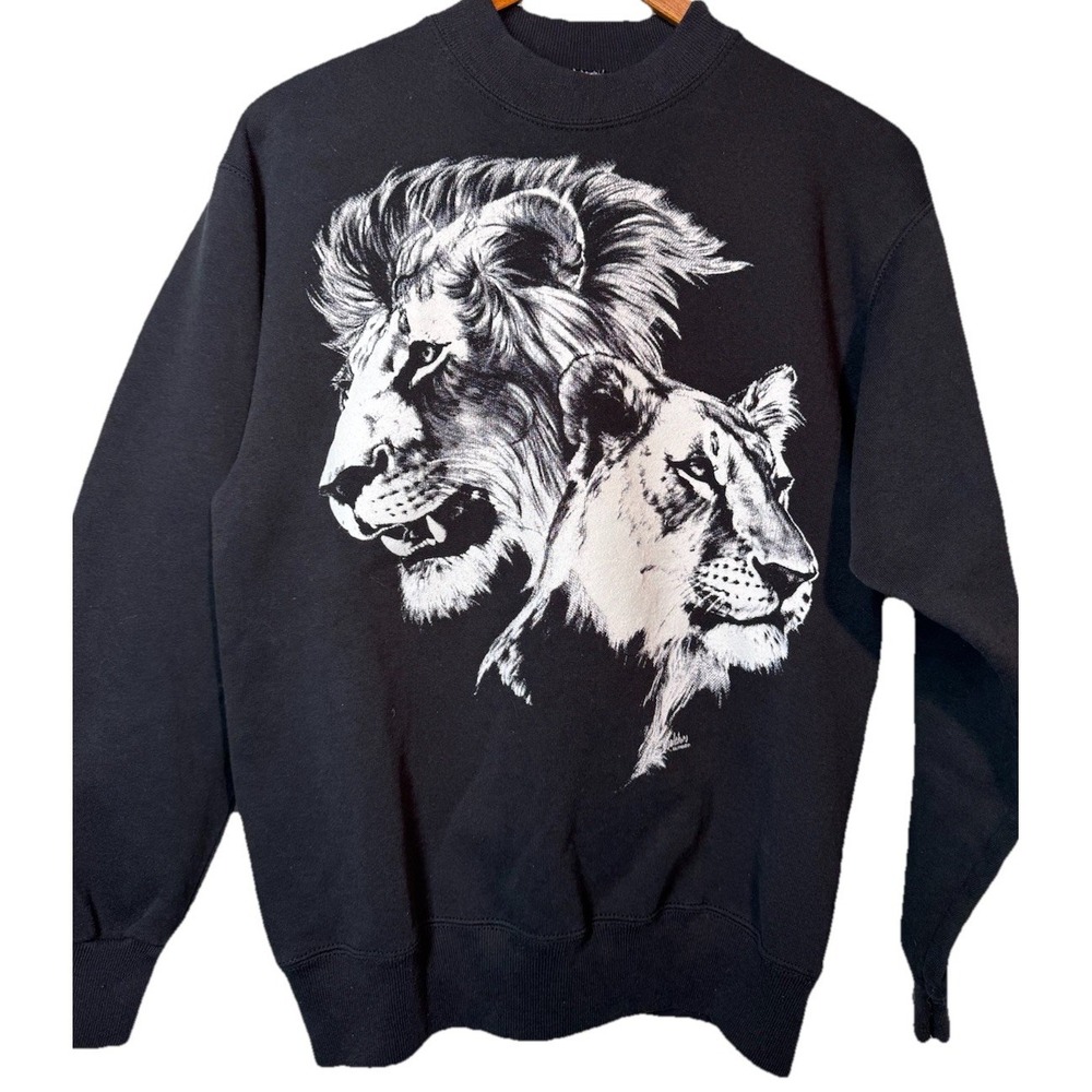 Vintage 1980s Harlequin Lions Head Made In USA Crewneck Sweatshirt Med Painted